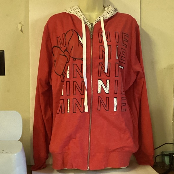 Disney Minnie Mouse Red And Polka Dot Zip Up Hoodie - Picture 1 of 8